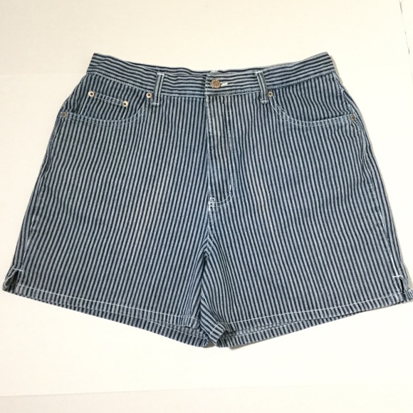 vintage halston jeanswear Pants - High waisted mom shorts railroad conductor strip